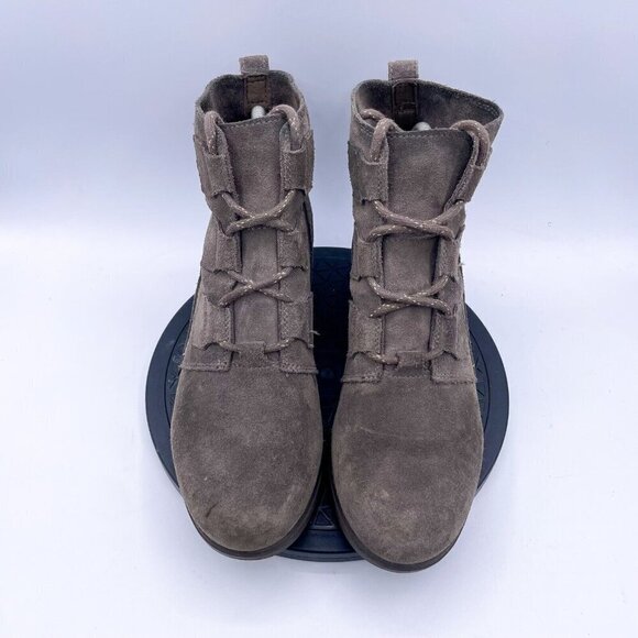 Sorel Evie Major Dark Taupe Gray Brown Lace Suede Wedge Bootie Boots 9 - Picture 9 of 9